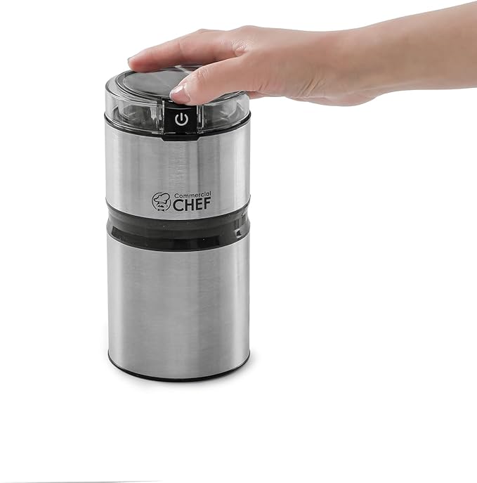 Electric Coffee Grinder Spice Grinder - Stainless Steel Blades Grinder for Coffee Bean Seed Nut Spice Herb Pepper, Brushed Stainless Steel Texture and Transparent Lid