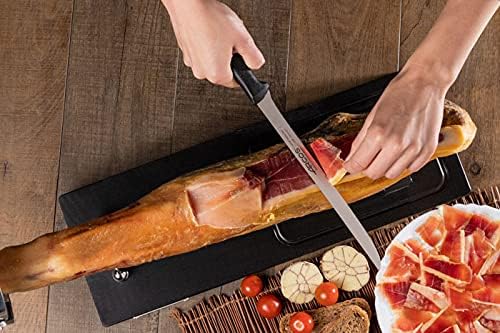Arcos 2 Piece Carving Knife Set. Ham Slicer Knife and Chaira Sharpener in Stainless Steel with Ergonomic Polypropylene Handle. Series Niza. Color Black