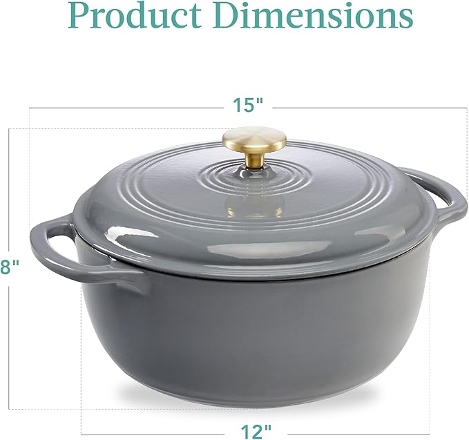 Best Choice Products 7.5 Quart Enamel Cast-Iron Round Dutch Oven, Family Style Heavy-Duty Pre-Seasoned Cookware for Home, Kitchen, Dining Room, Oven Safe w/Lid, Dual Handles - Graphite Gray