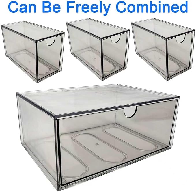 6-Pack Tea Bag Drawers Organizer – Clear Plastic Tea Bag Holder, Stackable & Portable, Wide Storage Drawers for Cabinet, Pantry, Kitchen Counter, Herbal Tea, Coffee Pods (4-Tier)