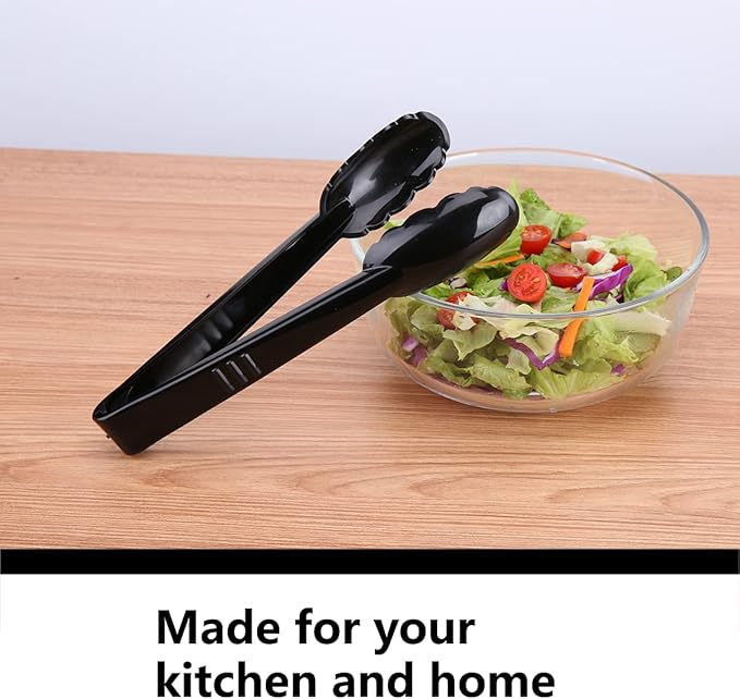 40 Pieces Plastic Salad Tongs, Black Kitchen Serving Tongs, 9 Inch Disposable Utensils Set, Heavy Duty Scalloped, Perfect for Buffets and BBQ, Food Safe Material