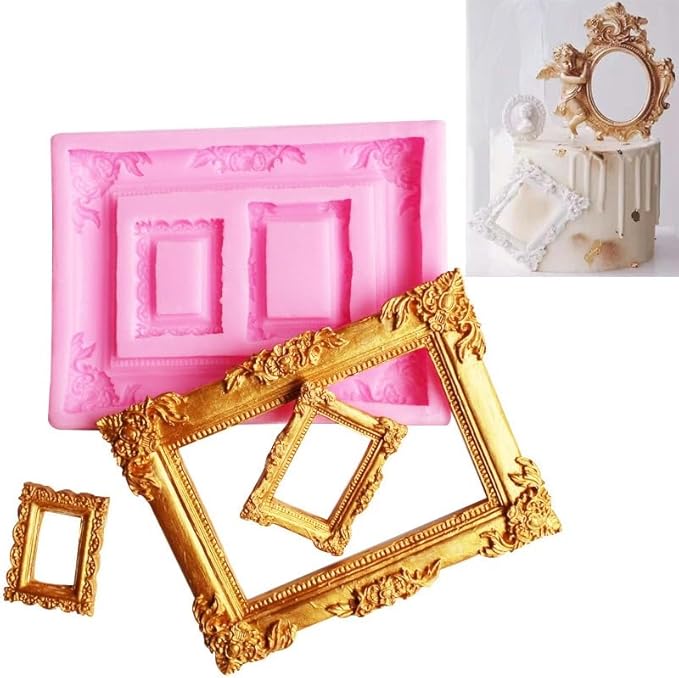 6 PCS Photo Frame Silicone Molds Frame Chocolate Silicone Molds Vintage Style Picture Frame Moulds for Cake Decorating Cupcake Topper Chocolate Candy Polymer Clay