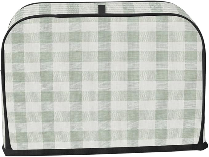 4 Slice Toaster Cover,Spring Light Green Gingham Checkered Plaid Small Kitchen Appliance Bread Machine Cover with Pockets,Dust & Fingerprint Protection