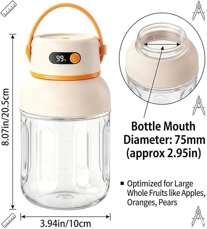 Portable Electric Juicer Cup with Zero Cord Hassle, 33oz Large Capacity Personal Blender with 18000RPM High Speed, USB-C Rechargeable Wireless Juicer Cup for Gym, Travel (800ML / 27OZ)