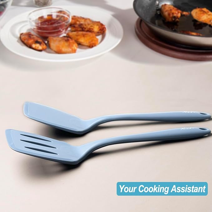 600˚F Heat Resistant Silicone Spatula Set, 13.6" Kitchen Spatula Turners for Non Stick Cookware, Flexible Spatulas with Thin Edges, Seamless Cooking Utensils for Fish, Eggs, Pancakes, Starry Blue