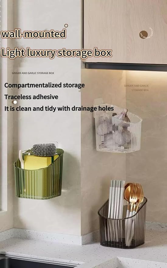 6Pack Wall Mount Organizer, Adhesive Cabinet Door Storage Bins, Clear Makeup Containers, Stackable Organizer Basket for Kitchen, Bathroom, Cabinet, Pantry, Office,Refrigerator Small Items storage