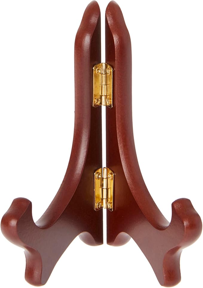 Bard's Hinged Walnut MDF Wood Plate Stand, 5" H x 5.75" W x 3.75" D (For 5" - 7.5" Plates), Pack of 6