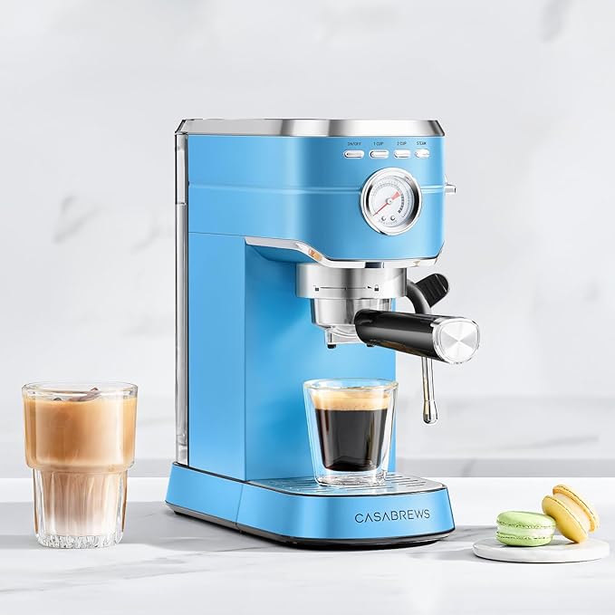 CASABREWS CM5418 Espresso Machine 20 Bar, Compact Espresso Maker with Steam Milk Frother, Stainless Steel Coffee Machine with 34oz Removable Water Tank for Cappuccino, Small Latte Machine, Blue