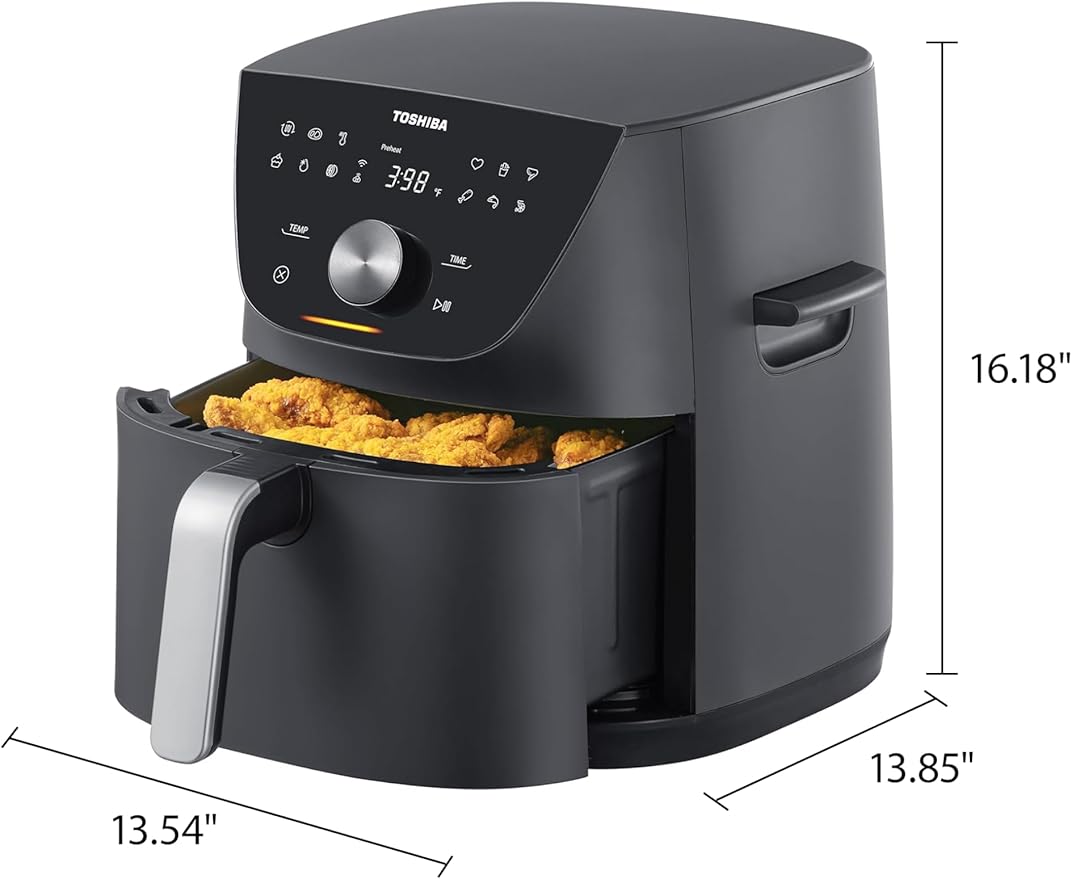 Toshiba 7.7QT Air Fryer, Family-Size for Quick and Easy Meals, 12 Preset Menus and Menu-IQ Function, 1°F Precision, 90% less fat, Double-sided Handles Easy Carrying