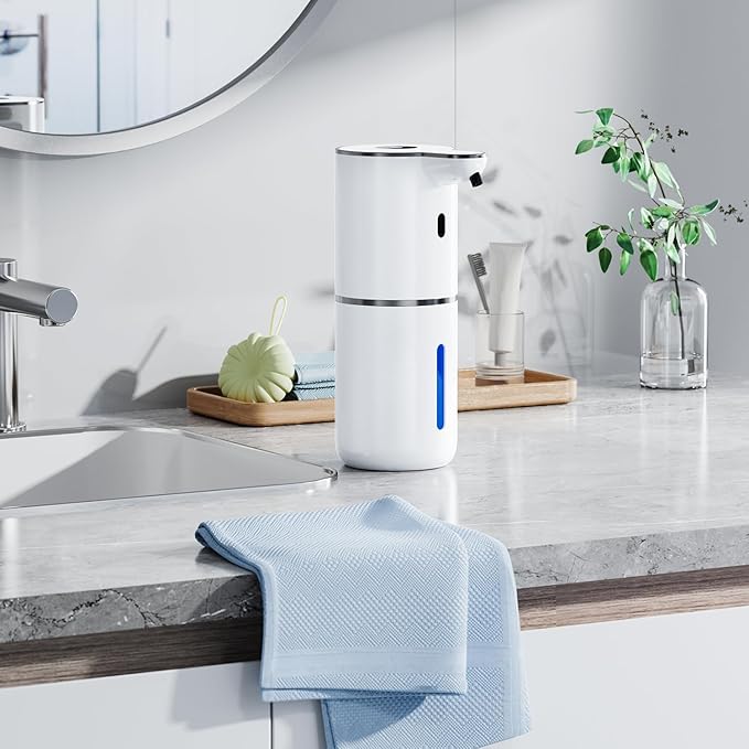 Automatic Foaming Soap Dispenser Touchless, Rechargeable Electric Hand ļ¼ Dish Soap Dispenser for Bathroom and Kitchen - Smart Digital Display, 6 Adjustable Level, 380ml, Wall Mounted, IPX5