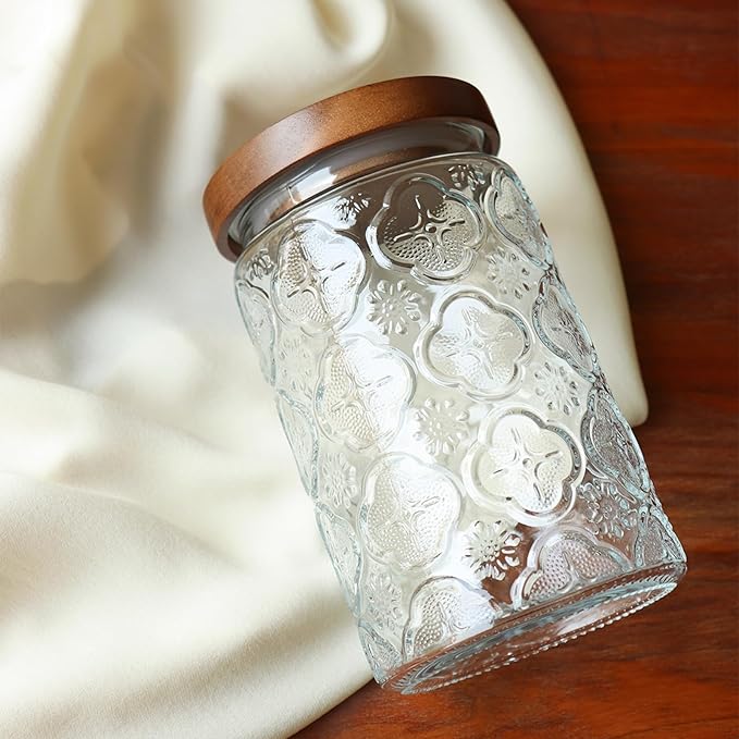 Adodeen 32oz Vintage Glass Jar With Lid, Glass Storage Containers, Airtight Kitchen Storage Containers For Sugar, Coffee, Tea, Spice, Flour, Candy Cookie, Pasta, Cereal, Cute Decorative Jars
