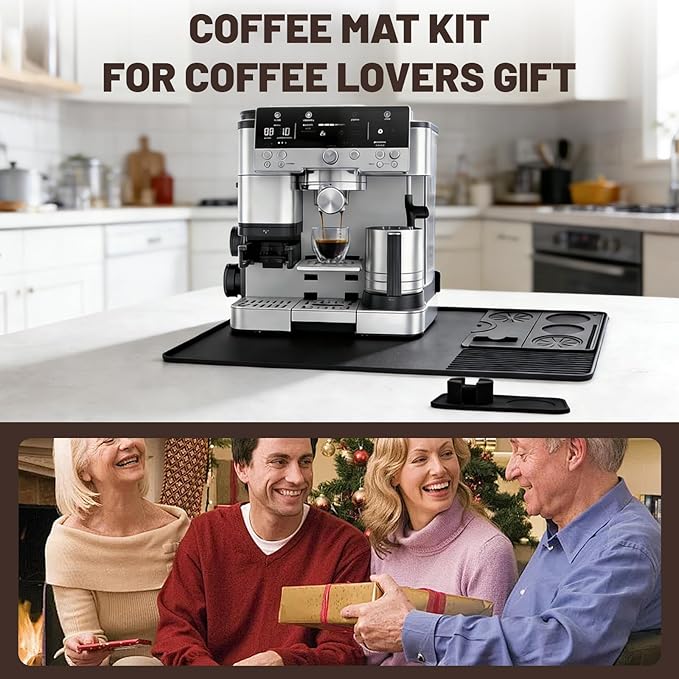 4-in-1 Coffee Maker Mat for Ninja Luxe Cafe Machine ES601 & ES701, Silicone Top Mat + Coffee Bar Mat + Espresso Tamping Mat + Tamping Base -Waterproof Bar Accessories