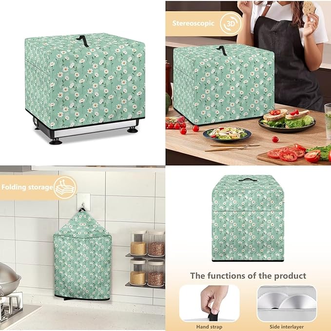 Fresh Daisy Flower Print Meat Slicer Cover Large Deli Food Slicer Machine Dust Cover Cheese Bread Cutter Cover Waterproof Dust-Proof Durable for Home Kitchen Accessories Decoration