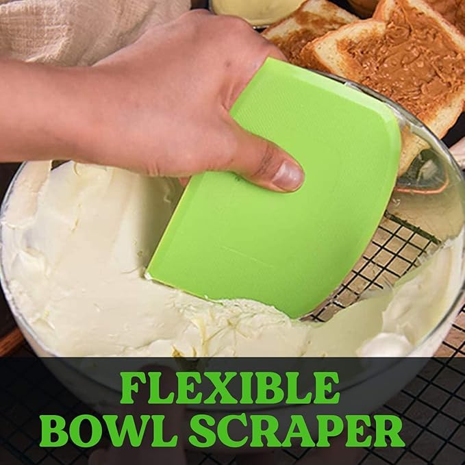 SURDOCA Dough Scraper Bench Scraper - 3P 8.3x5.5" Plastic Flexible Bowl Scraper, Sharp Edge & Angles Cake Scraper. Non-Slip Bakeware Decorating Tools Sculpting & Modeling Tools - Blue+Yellow+Pink
