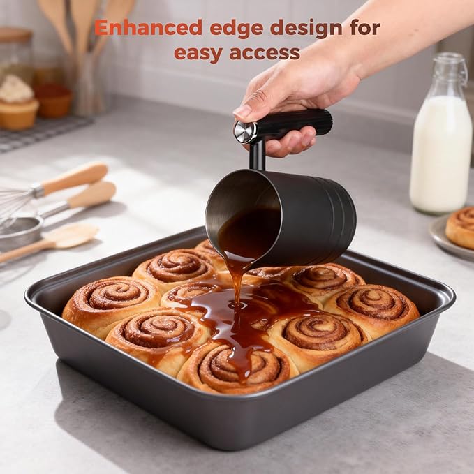 3-Piece Baking Pans Set Non-stick Stackable Bakeware Sets Non Toxic Baking Sheet Set for Cooking,Include Cookie Sheet,Muffin pan,Bread Loaf Pan For Oven,Carbon Steel,with Baking Glove,Black