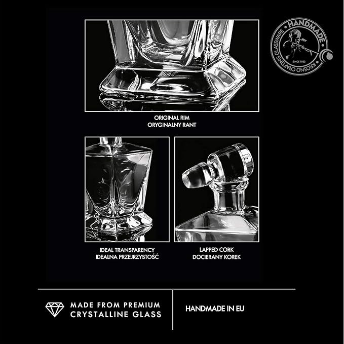 Krosno Whiskey Decanter Carafe with Stopper | 25.4 oz | Caro Collection | Home Restaurants Parties | Gift Idea Wedding Bar Mitzvah | Made in Europe