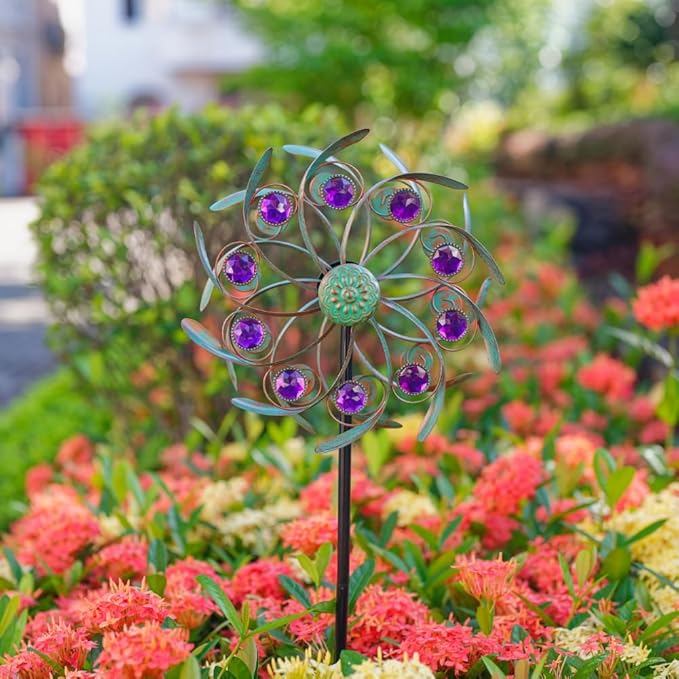 Viveta Outdoor Wind Spinners, 13" Metal Wind Sculpture with Stable Stake, Double-Sided Windmill,Wind Spinner for Yard and Garden
