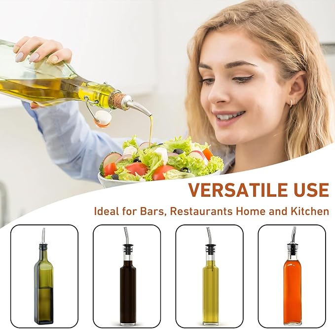 96 PCS Liquor Bottle Pourers, Stainless Steel Liquor Pour Spout, Olive Oil Spout, Bar Bartender Bottle Pourers for Alcohol with Rubber Dust Caps, Tapered Spout
