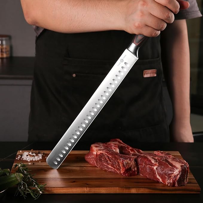 Turkey Carving Knife, 12 Inch High Carbon Stainless Steel Super Sharp BBQ Knife With Ergonomic Solid Wood Handle, Perfect For Thanksgiving And Christmas