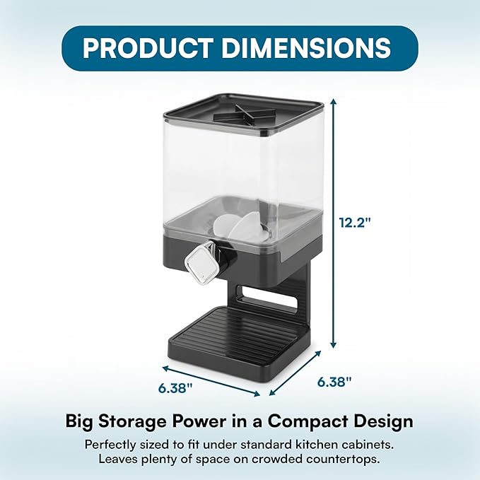 Honey-Can-Do Zevro Compact Dry Food Dispenser, Single Control, Black/Chrome