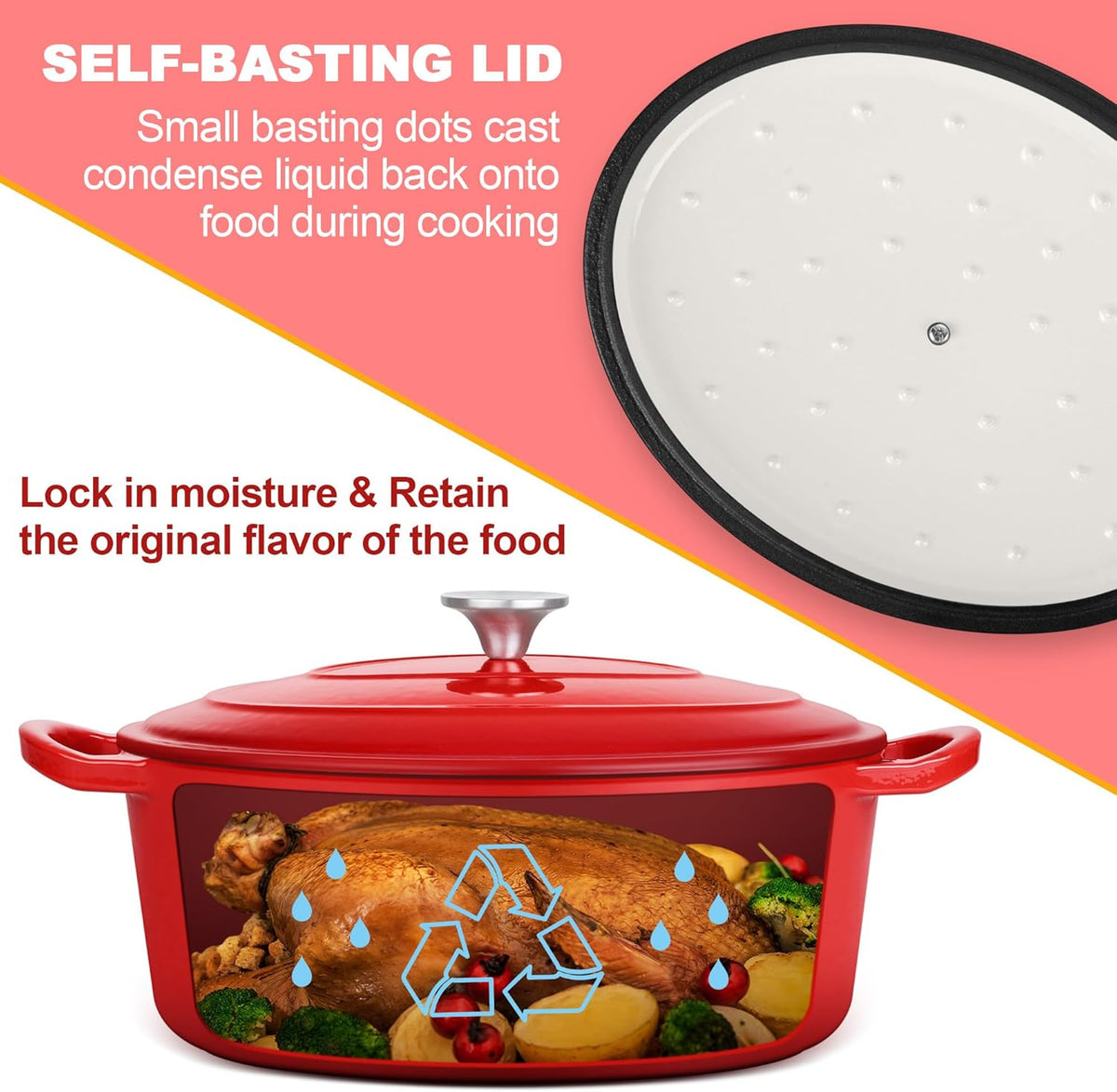 E-far 5QT Oval Dutch Oven Pot with Lid, Enameled Cast Iron Dutch Oven with Dual Handles for Sourdough Bread Baking Cooking, Nonstick Enamel Coated Cookware(Red), Non-Toxic & Easy Clean