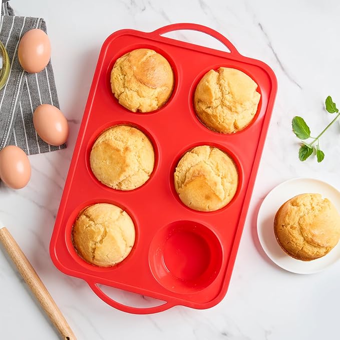 Puyeipt Jumbo Muffin Pan with Metal Frame, 6 Cup Large Cupcake Mold with Handles, Silicone Egg Bite Baking Tray, BPA Free & Non-Stick