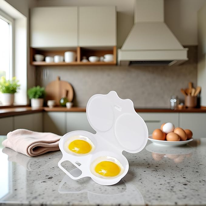 1Pc White Egg Poacher, Microwave Egg Boiler Poacher, 2 Cavity Nonstick Poached Egg Maker With Lid, Egg Poacher Microwave Egg Cooker, Double Drain Poached Egg Cups Cookware(13 * 5cm)