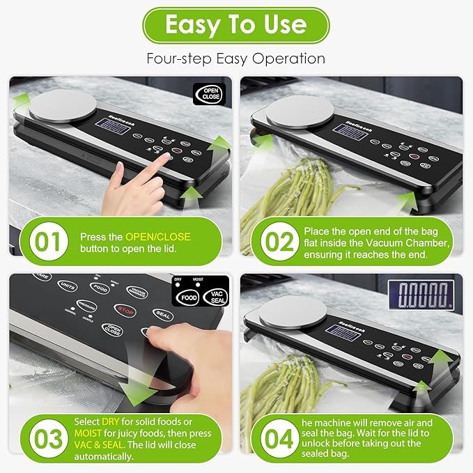 Vacuum Sealer Machine for Food,85kpa Automatic 10-in-1 Food Sealer Vacuum Sealing for Dry&Moist Saver, Food Storage Vacuum Machine with Scale,Cutter,Air Suction Hose,Pulse Function,10 Vacuum Bags