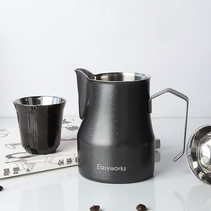 Easyworkz Espresso Steaming Pitcher Stainless Steel 12 oz Latte Art Cup(Sliver), Bundled with Easyworkz Espresso Steaming Pitcher Stainless Steel 12 oz Latte Art Cup(Black)