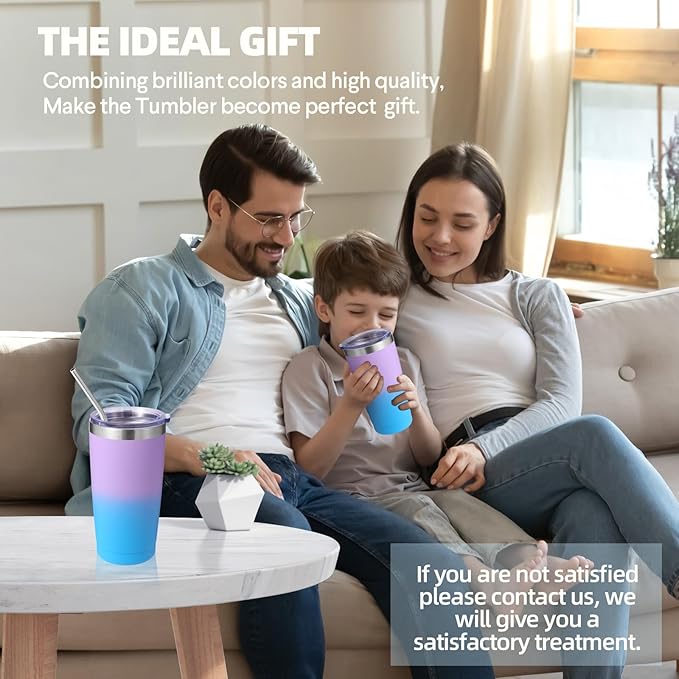 Volhoply 20oz Stainless Steel Tumbler with Lid and Straw Bulk 8 Pack,Double Wall Insulated Travel Iced Coffee Mug Fits Cup Holder,Powder Coated Cups for Hot/Cold Drinks,Christmas Gifts(lavender,8 Set)