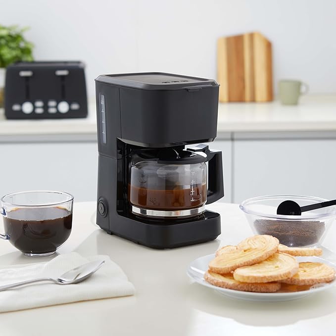 Amazon Basics 5 Cup Drip Coffee Maker with Glass Coffee Pot (0.8 Qt), Auto Shut-off, Auto Pause, Removable Filter Basket, Matte Black