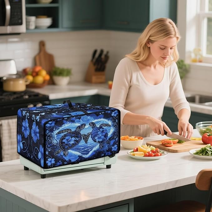 Convection Oven Cover Countertop Appliance Covers Stain-resistant Microwave Oven Protector for Kitchen Home Decor, M, Sea Turtle Love Hibiscus Flower Dark Blue