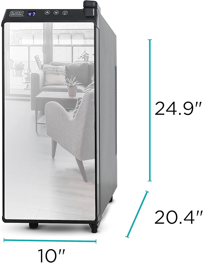BLACK+DECKER Wine Fridge 12 Bottles, Thermoelectric Wine Cooler Refrigerator with Mirrored Front, Freestanding 12 Bottle Wine Fridge, BD60336