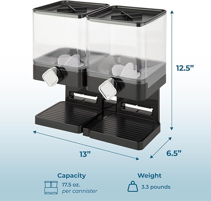 Honey-Can-Do Zevro Compact Dry Food Dispenser, Dual Control, Black/Chrome (Pack of 4)