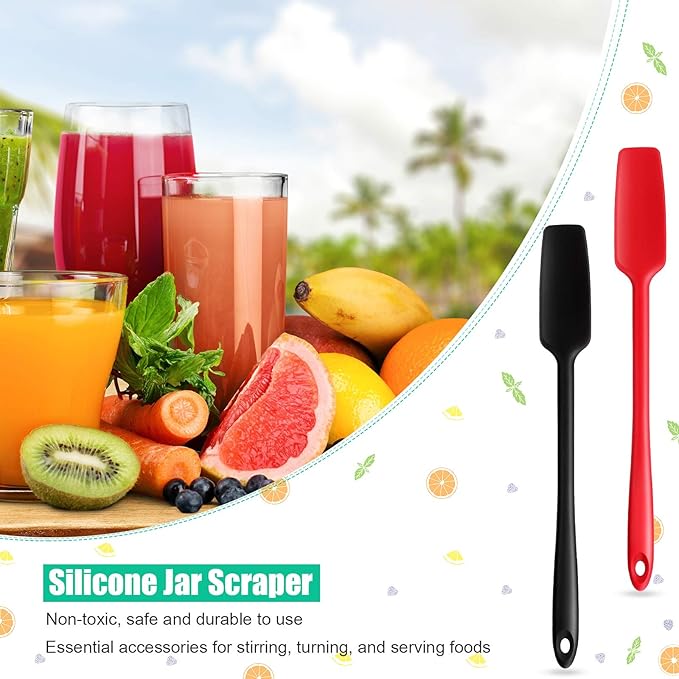 4 Pieces Long Handle Silicone Jar Spatula Kitchen Scraper Spatula Non-Stick Rubber Silicone Scraper for Jars, Smoothies, Blenders Cooking Baking Stirring Mixing (Red,Black)