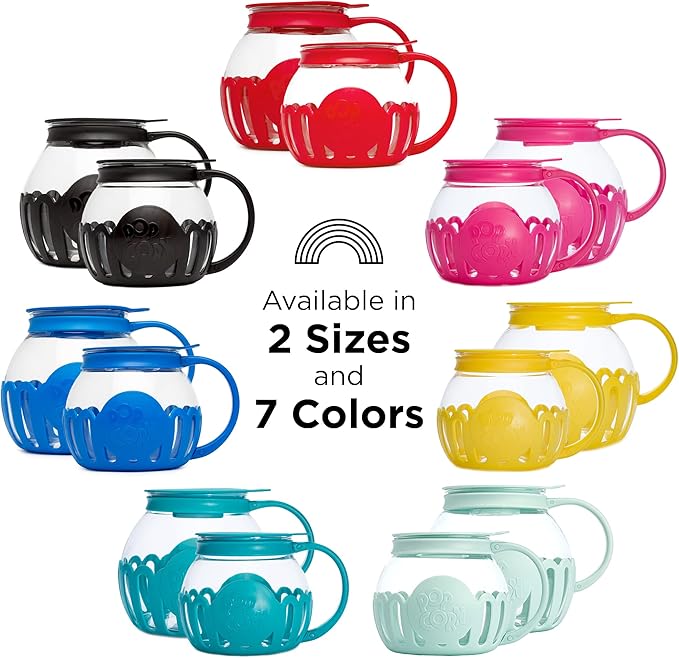 Ecolution Patented Micro-Pop Microwave Popcorn Popper with Temperature Safe Glass,3-in-1 Lid Measures Kernels and Melts Butter,Made Without BPA,Dishwasher Safe,3-Quart,Blue,(Pack of 4)
