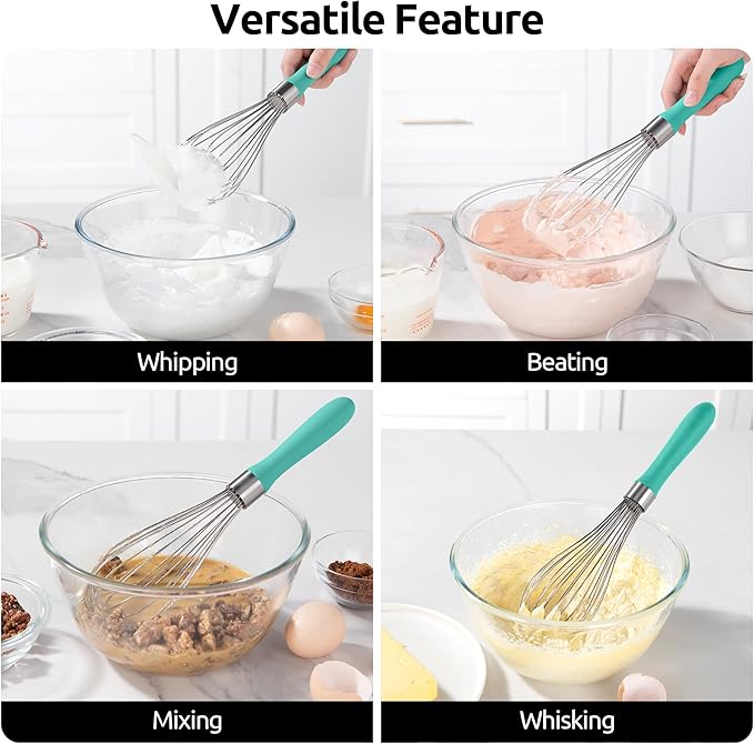 U-Taste Balloon Whisk for Cooking: 18/10 Stainless Steel Kitchen Wire Whisk, Medium Heavy Duty Egg Beater, Manual Baking Mixing Tool with 8 High Flex Wires for Stirring, Blending Sauce (Aqua Sky)