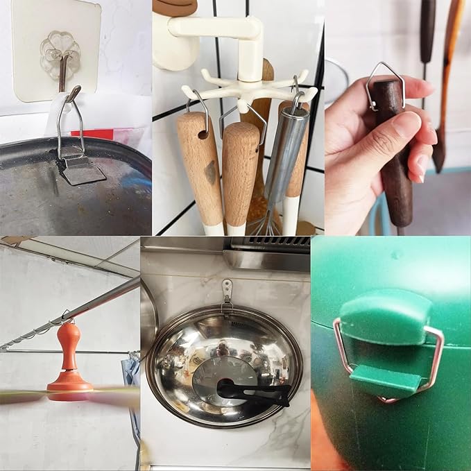 10 Pack Wooden Spoons Hook Attachement Wooden Utensil Handle Hanging Hooks Jump Ring Clasp for Wood Kitchen Utensil Set Bamboo Cooking Spoons Natural Teak Kitchen Pan Toolset Utensil Hanger