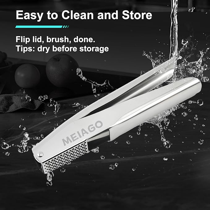 Garlic Press, Stainless Steel Garlic & Ginger Crusher, with Built-In Cleaner, Rust Resistant, No Peel, Large Capacity, Easy Clean,Dishwasher Safe,Silver