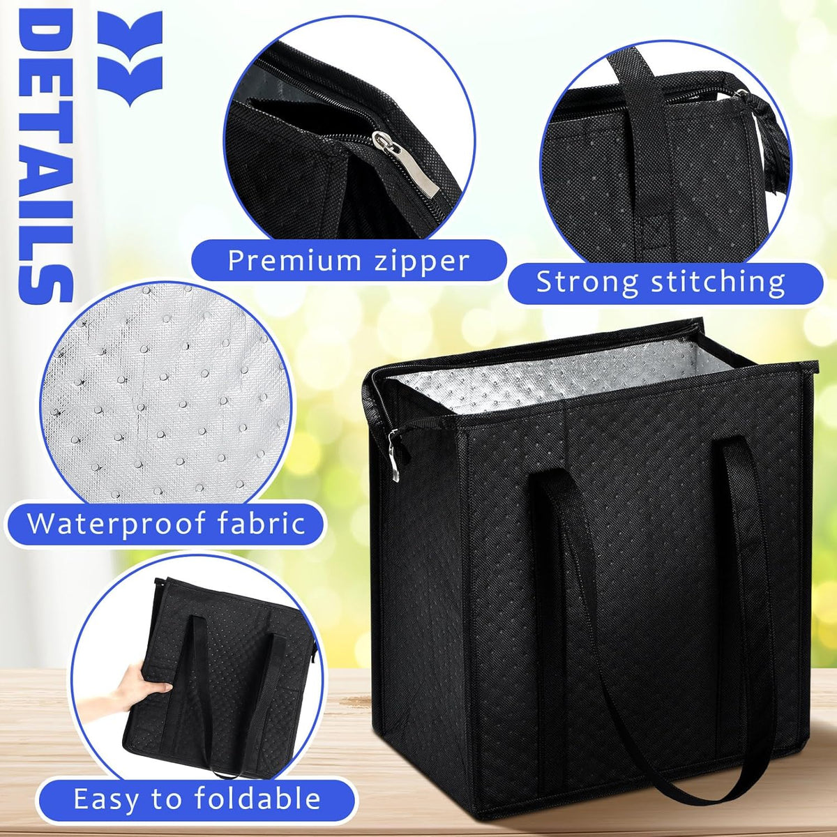 Paterr 4 Pcs Insulated Grocery Bags Large Reusable Insulated Cooler Bags with Zipper Top Shopping Totes for Hot or Cold Food