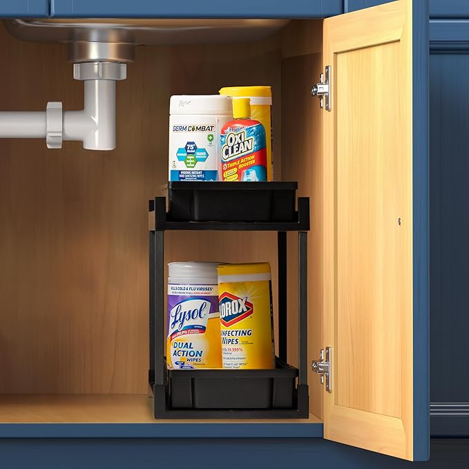 IRIS USA Under Sink Organizer, Bathroom Organizers and Storage, Pull Out Under Cabinet Kitchen Shelf Pantry Under Counter, Cleaning Supplies, Vertical Spice Rack Slide Out Drawers, Easy Assembly