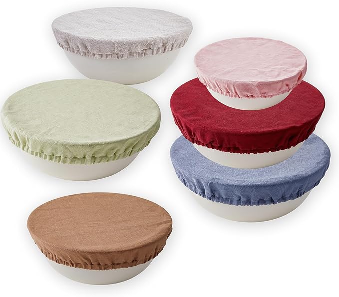 100% Pure Linen Bowl Covers For Bread Proofing, 4 Pcs Elastic Reusable Solid Color Cloth Fabric Bowl Covers,XL Organic Washable Large Stretch Sourdough Lids 6 * 8 * 10 * 12 Inches, Pink