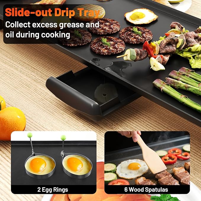 LDAILY Extra Large Nonstick Electric Griddle, Teppanyaki Grill BBQ W/ 4 Adjustable Temperature, Even Heating & Handles, Long Table Top Pancake Griddle Grill for Indoor & Outdoor Party, Camping(35’’)