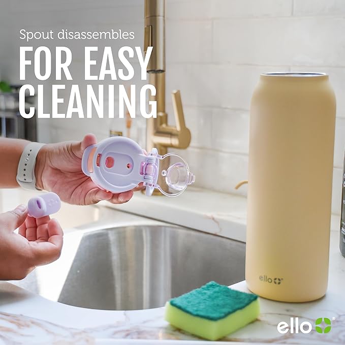 Ello Pop & Fill 22oz Stainless Steel Water Bottle with QuickFill Technology, Double Walled and Vacuum Insulated Metal, Leak Proof Locking Lid, Straw and Chug, Reusable, BPA Free, Pink Gingham