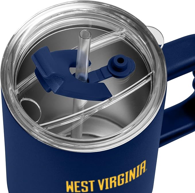 Logo Brands NCAA 40 oz Tumbler with Handle -Stainless Steel Insulated Travel Tumbler with Straw Lid – Powder Coated, Leak-Resistant, Keeps Drinks Hot/Cold – Great for Tailgating, or Everyday Use