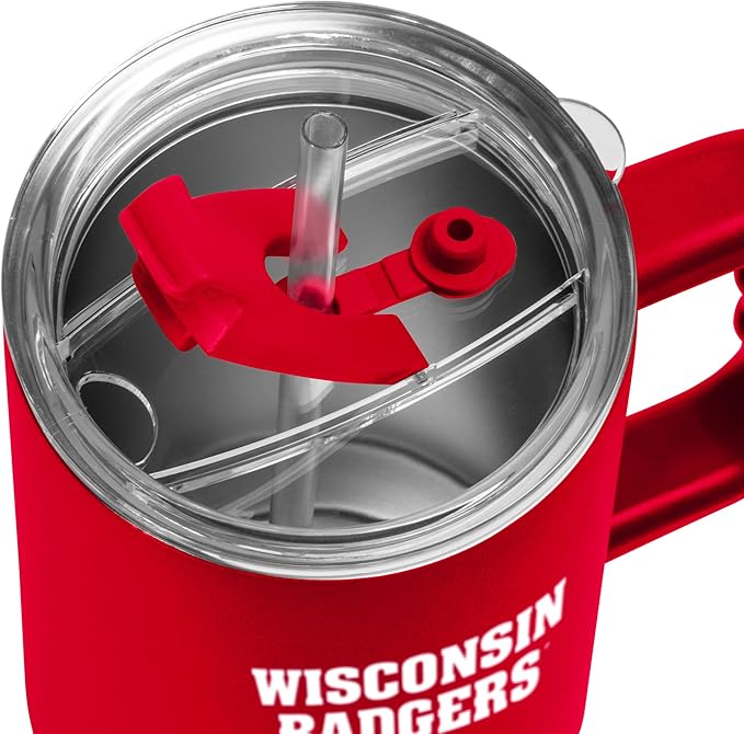 Logo Brands NCAA 40 oz Tumbler with Handle -Stainless Steel Insulated Travel Tumbler with Straw Lid – Powder Coated, Leak-Resistant, Keeps Drinks Hot/Cold – Great for Tailgating, or Everyday Use