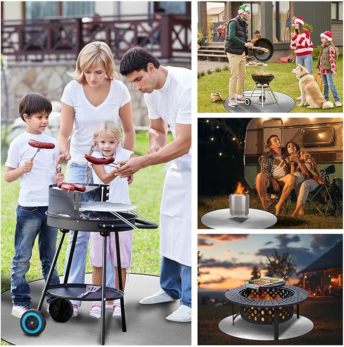 Fire Pit Mat,48-Inch Round Thickened Grill Mat for Outdoor Grill – Fire-Resistant, Waterproof & Oil-Proof Deck and Patio Protector