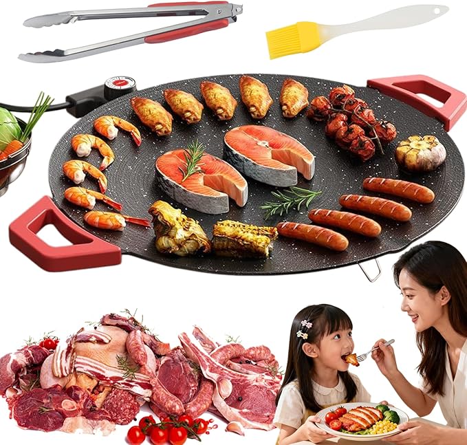 2026 Upgraded 12/14/16in Non-Stick Electric Indoor Grill Pan,Large Round Electric Griddle & Smokeless Korean Bbq Grill Indoor,Fast Heating,For Bbq,Pancakes,Steaks,Burger (16in)