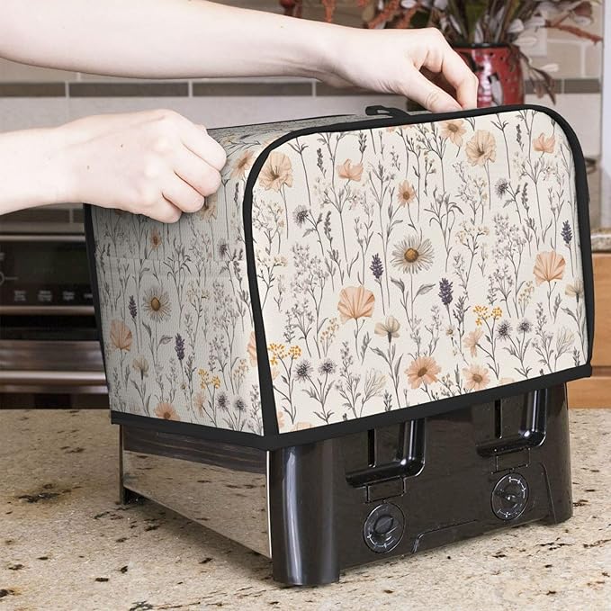 Toaster Cover 2 Slice Vintage Botanical Flower Leaf Kitchen Small Appliance Covers with Pockets Dust and Fingerprint Protection