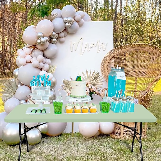 10 Pack Fitted Tablecloth for 6 Foot Rectangle Tables, Sage Green Elastic Outdoor Picnic Table Cover, Washable Stretch Folding Table Cloths 6 ft for Camping Party Patio Kitchen Banquet, 30" W x 72" L
